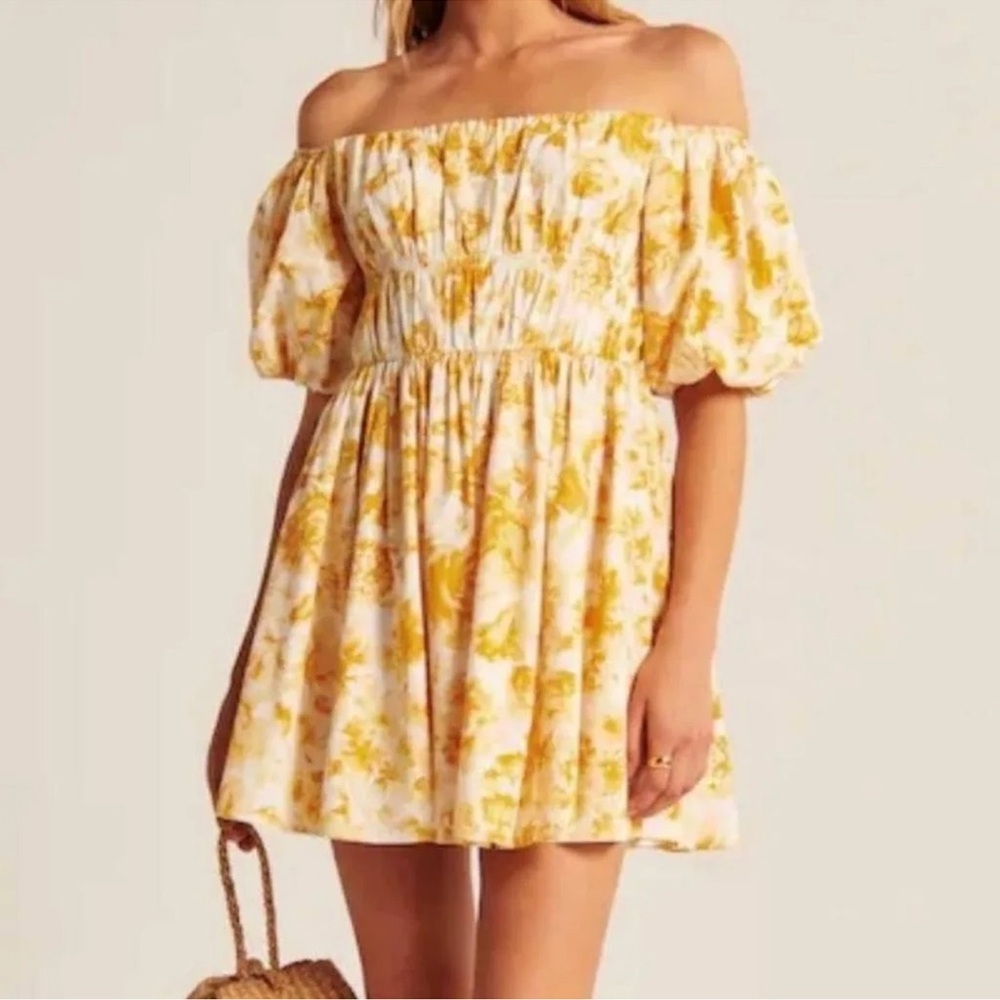 Abercrombie & Fitch yellow floral off‎ shoulder mini dress size small